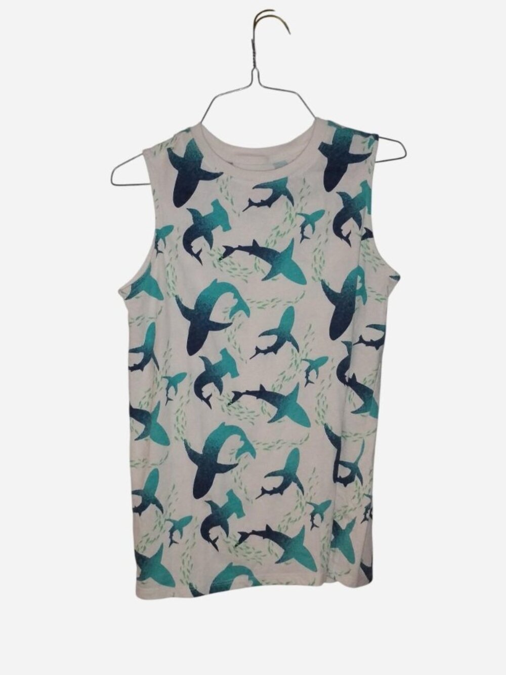 Boy's White Blue Shark Tank Top